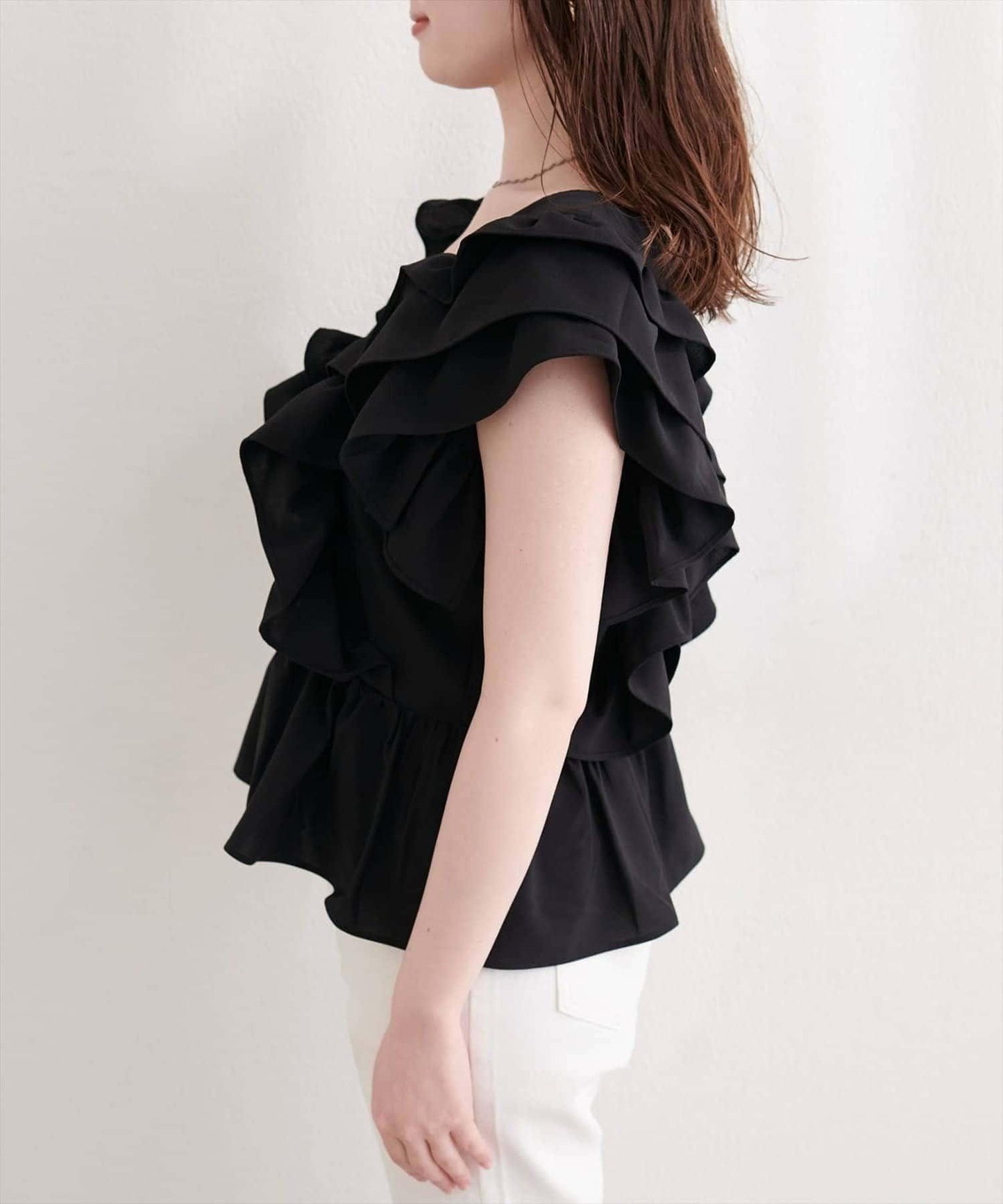 natural couture 荷葉邊褶飾收腰襯衫
