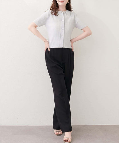 natural couture 翻領亮絲羅紋針織開衫