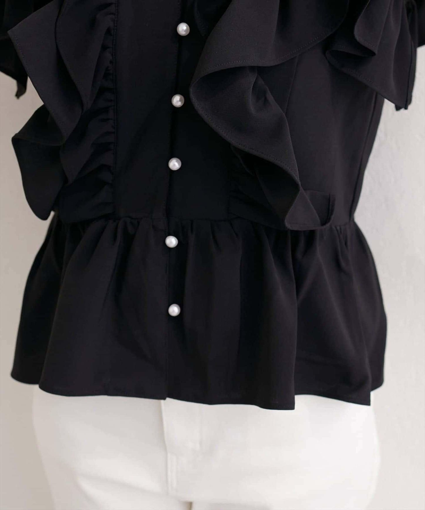 natural couture 荷葉邊褶飾收腰襯衫