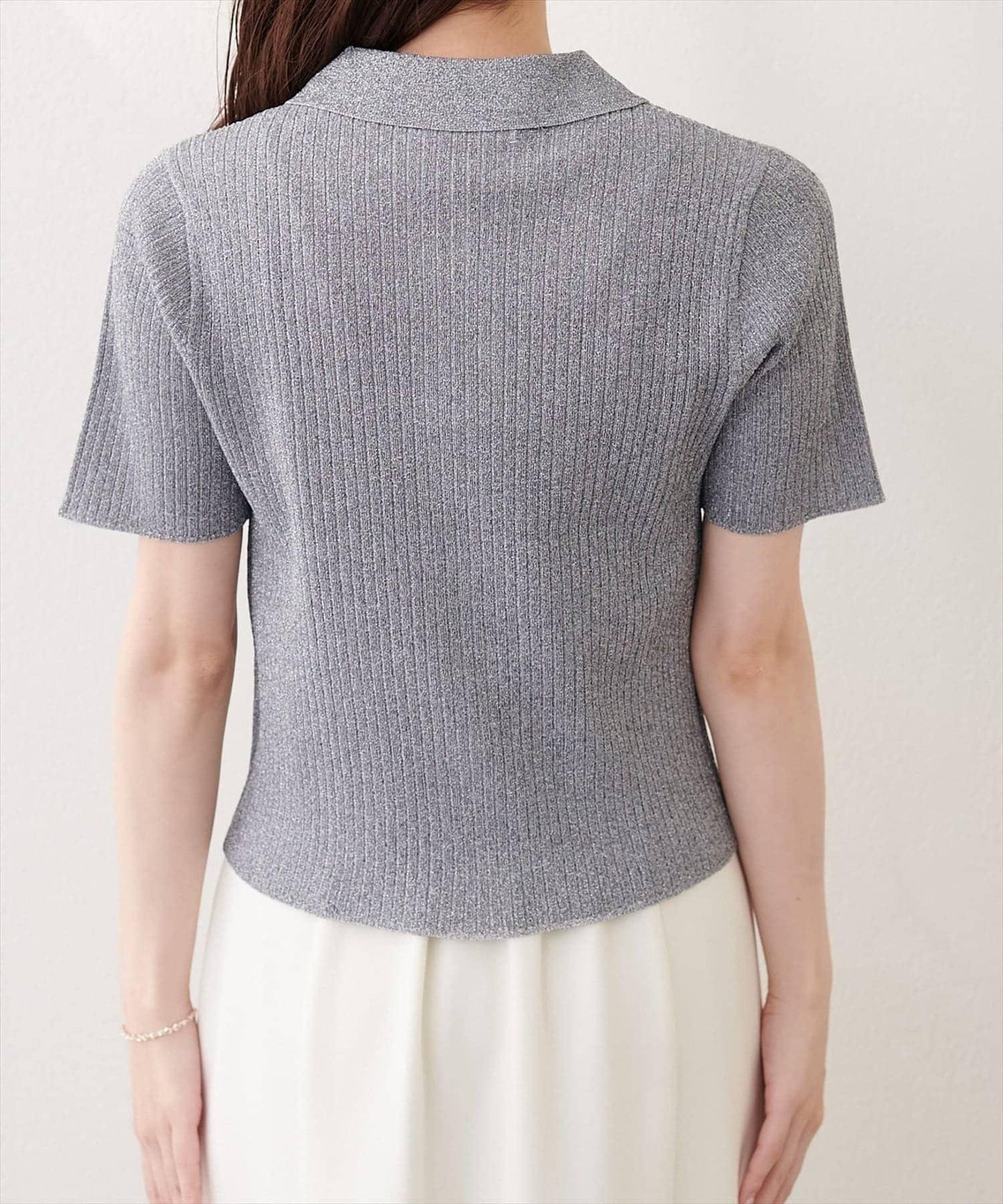 natural couture 翻領亮絲羅紋針織開衫