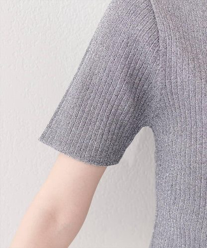 natural couture 翻領亮絲羅紋針織開衫