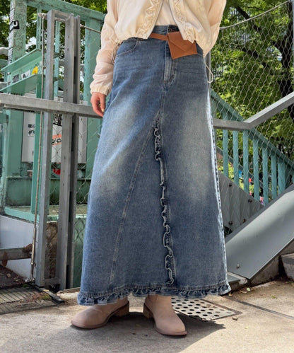 w closet 荷葉邊牛仔長半身裙