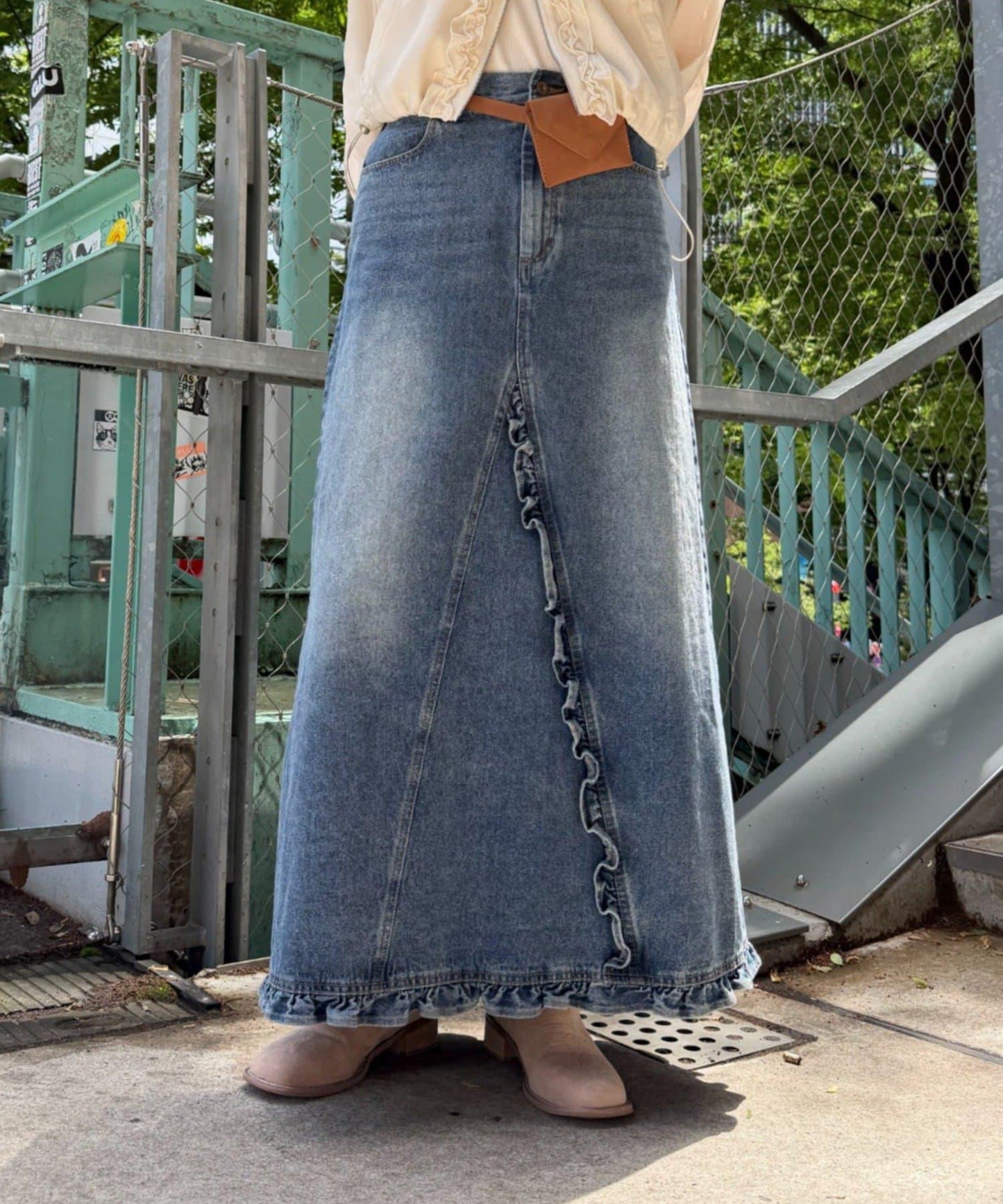 w closet 荷葉邊牛仔長半身裙