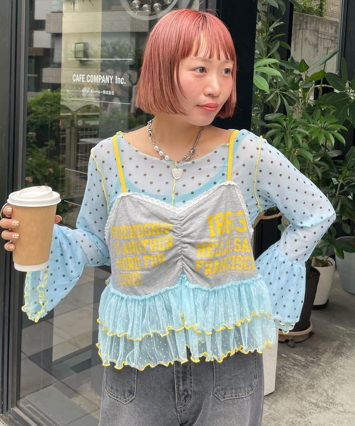 HELLO.SANFRANCISCO/ハローサンフランシスコ 印花Logo薄紗吊帶背心
