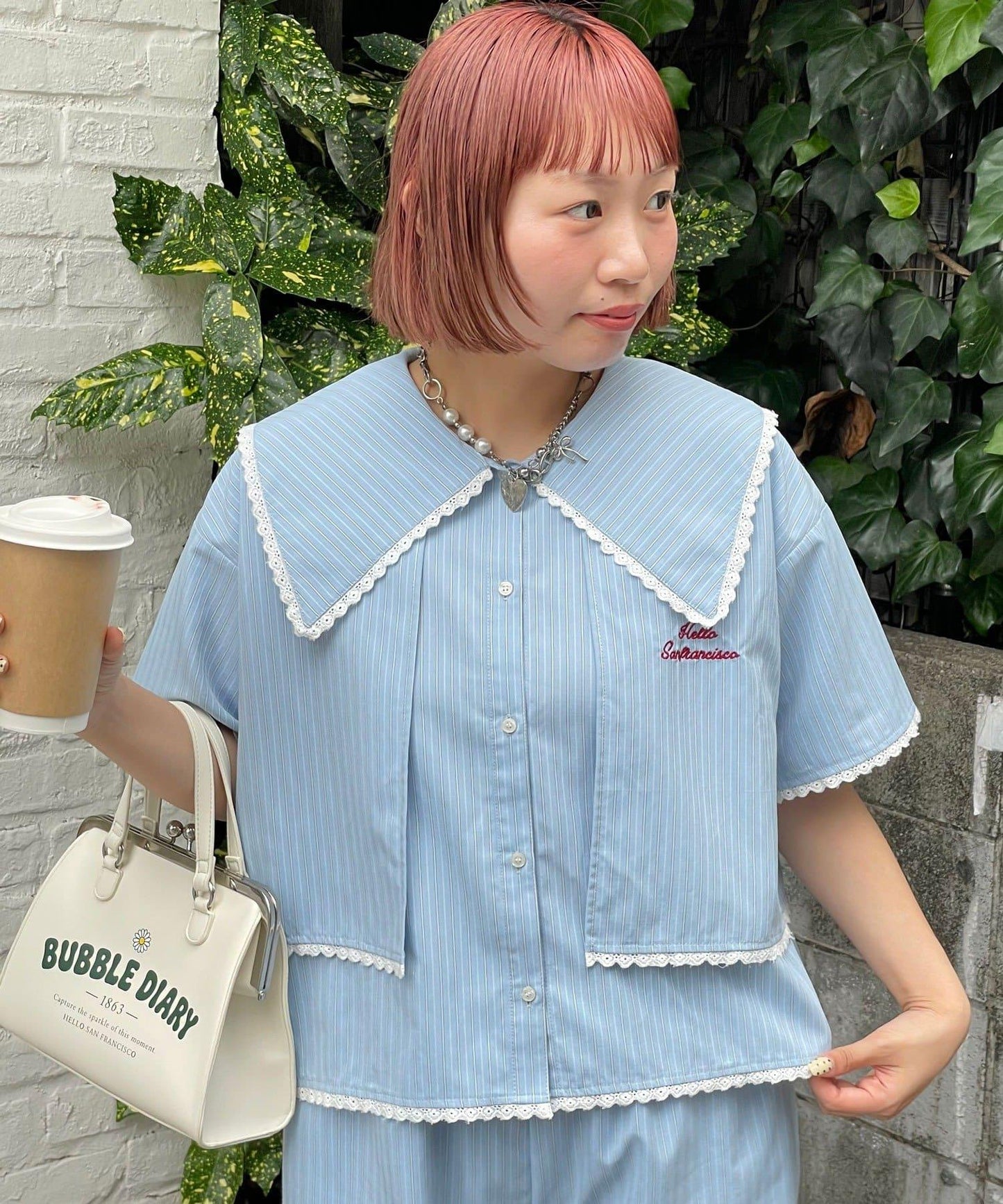 HELLO.SANFRANCISCO/ハローサンフランシスコ 大翻領條紋短款襯衫