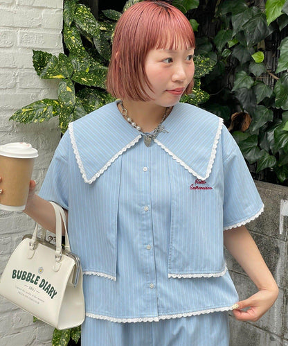HELLO.SANFRANCISCO/ハローサンフランシスコ 大翻領條紋短款襯衫