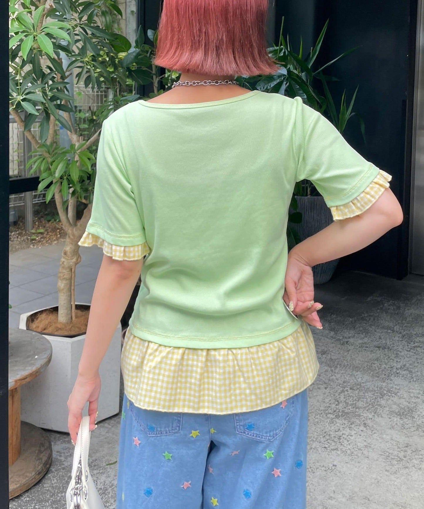 HELLO.SANFRANCISCO/ハローサンフランシスコ 格紋疊層荷葉邊T恤