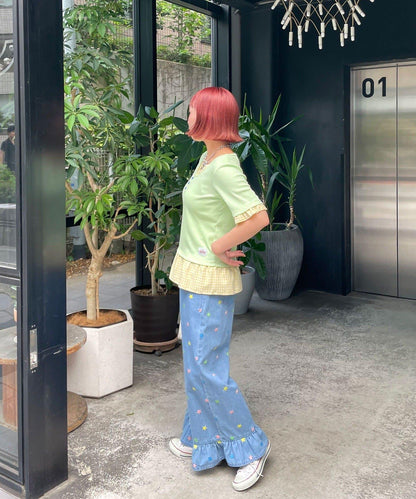 HELLO.SANFRANCISCO/ハローサンフランシスコ 格紋疊層荷葉邊T恤