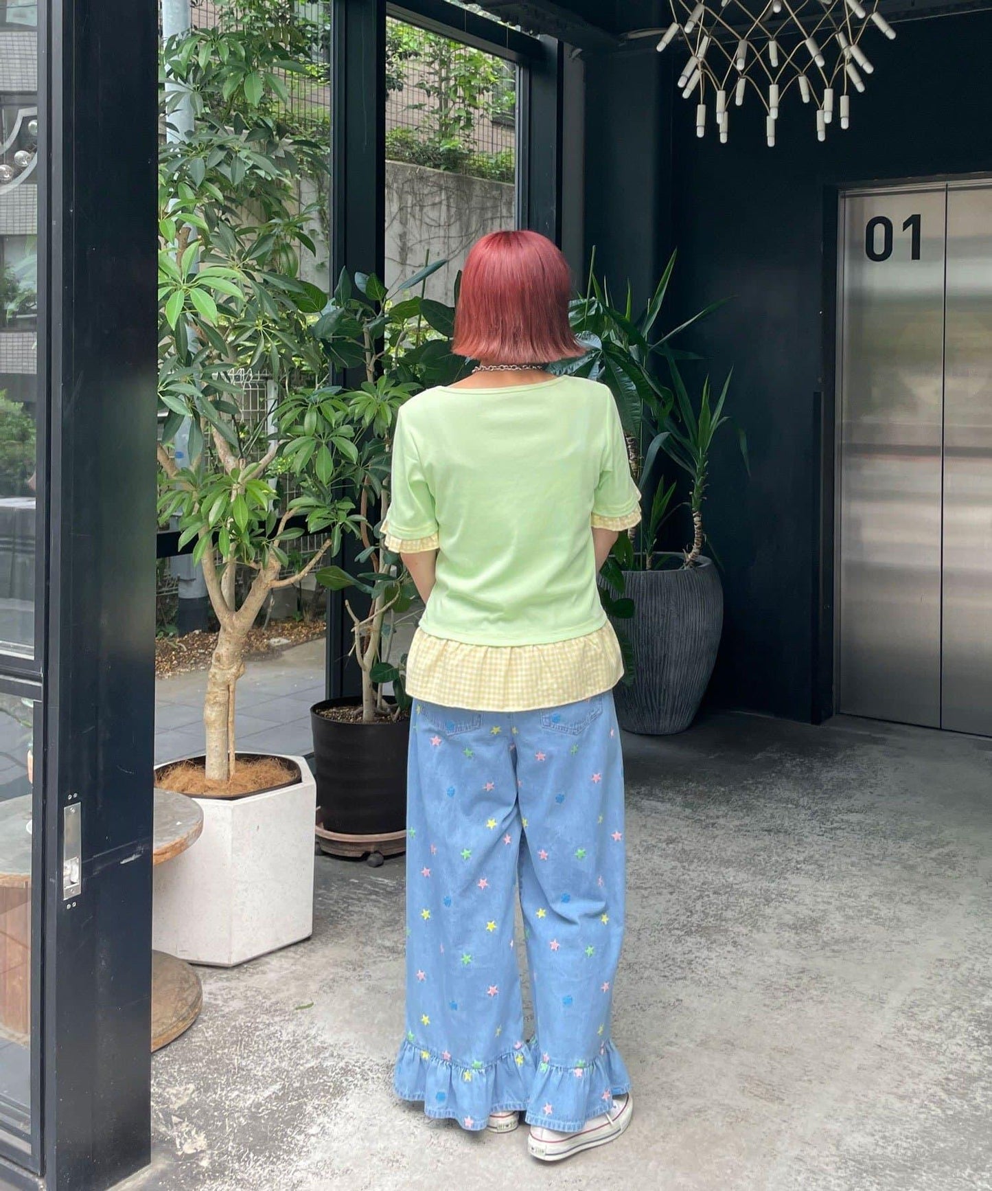 HELLO.SANFRANCISCO/ハローサンフランシスコ 格紋疊層荷葉邊T恤