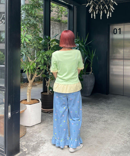 HELLO.SANFRANCISCO 裾邊荷葉邊星形刺繡牛仔褲