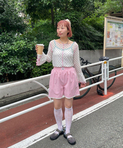 HELLO.SANFRANCISCO 蕾絲條紋休閒短褲