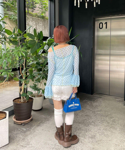 HELLO.SANFRANCISCO/ハローサンフランシスコ 雪紡圓點荷葉邊T恤