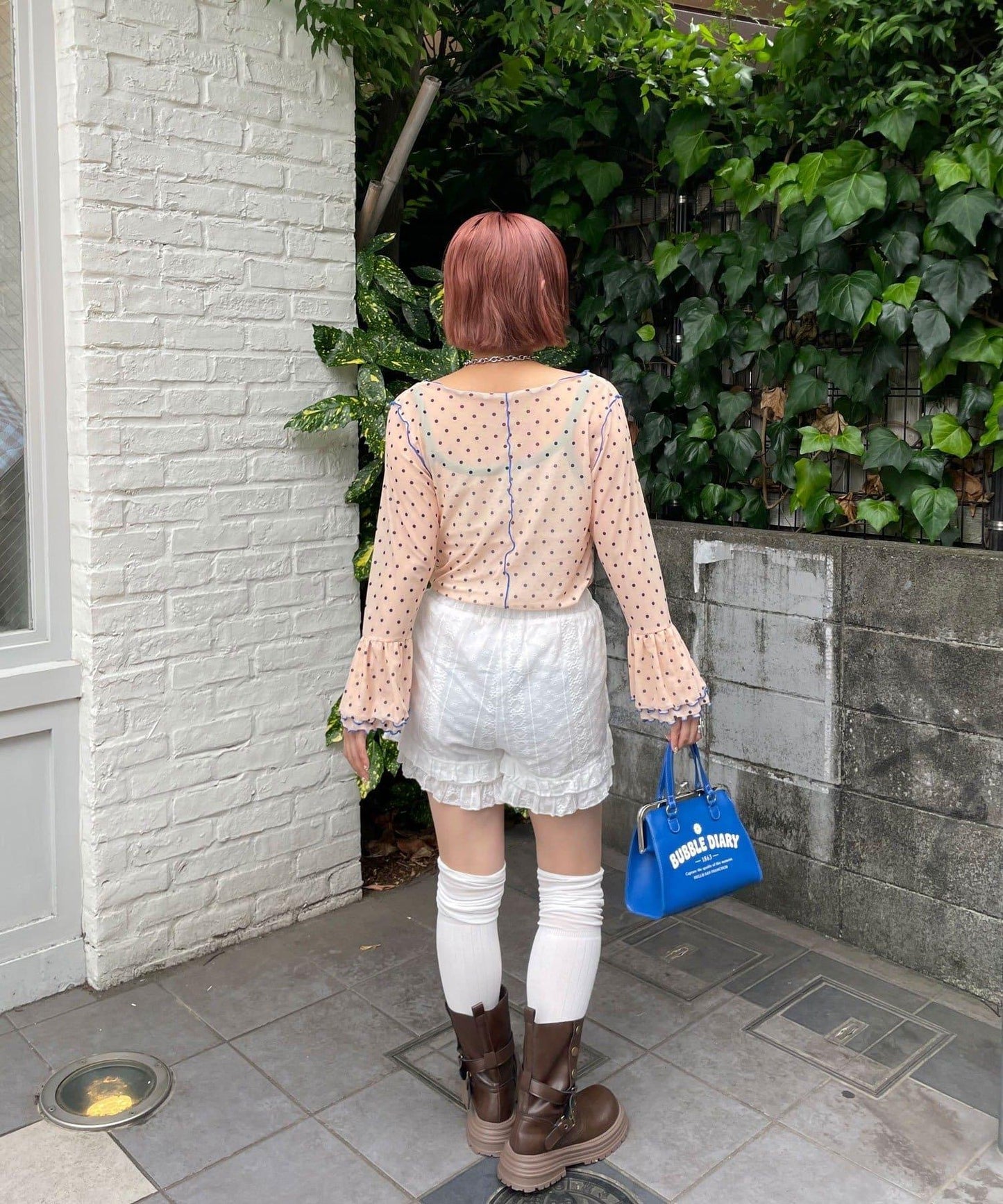 HELLO.SANFRANCISCO/ハローサンフランシスコ 雪紡圓點荷葉邊T恤