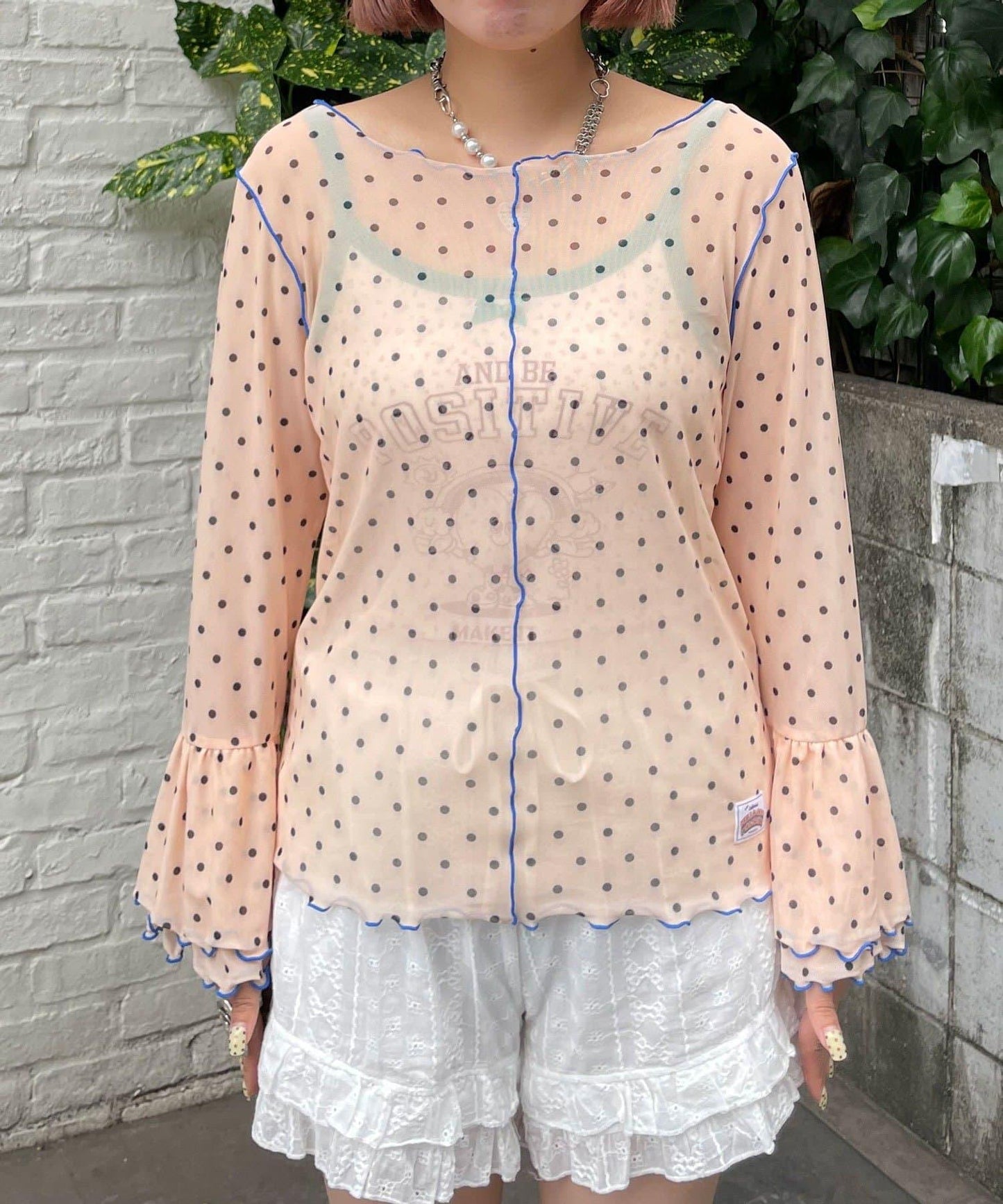 HELLO.SANFRANCISCO/ハローサンフランシスコ 雪紡圓點荷葉邊T恤