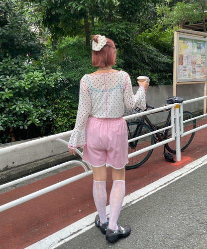 HELLO.SANFRANCISCO 蕾絲條紋休閒短褲