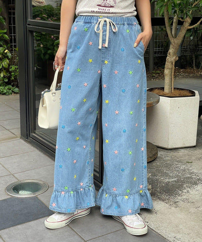 HELLO.SANFRANCISCO 裾邊荷葉邊星形刺繡牛仔褲