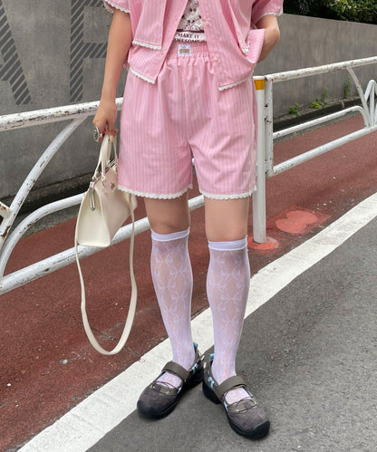 HELLO.SANFRANCISCO 蕾絲條紋休閒短褲