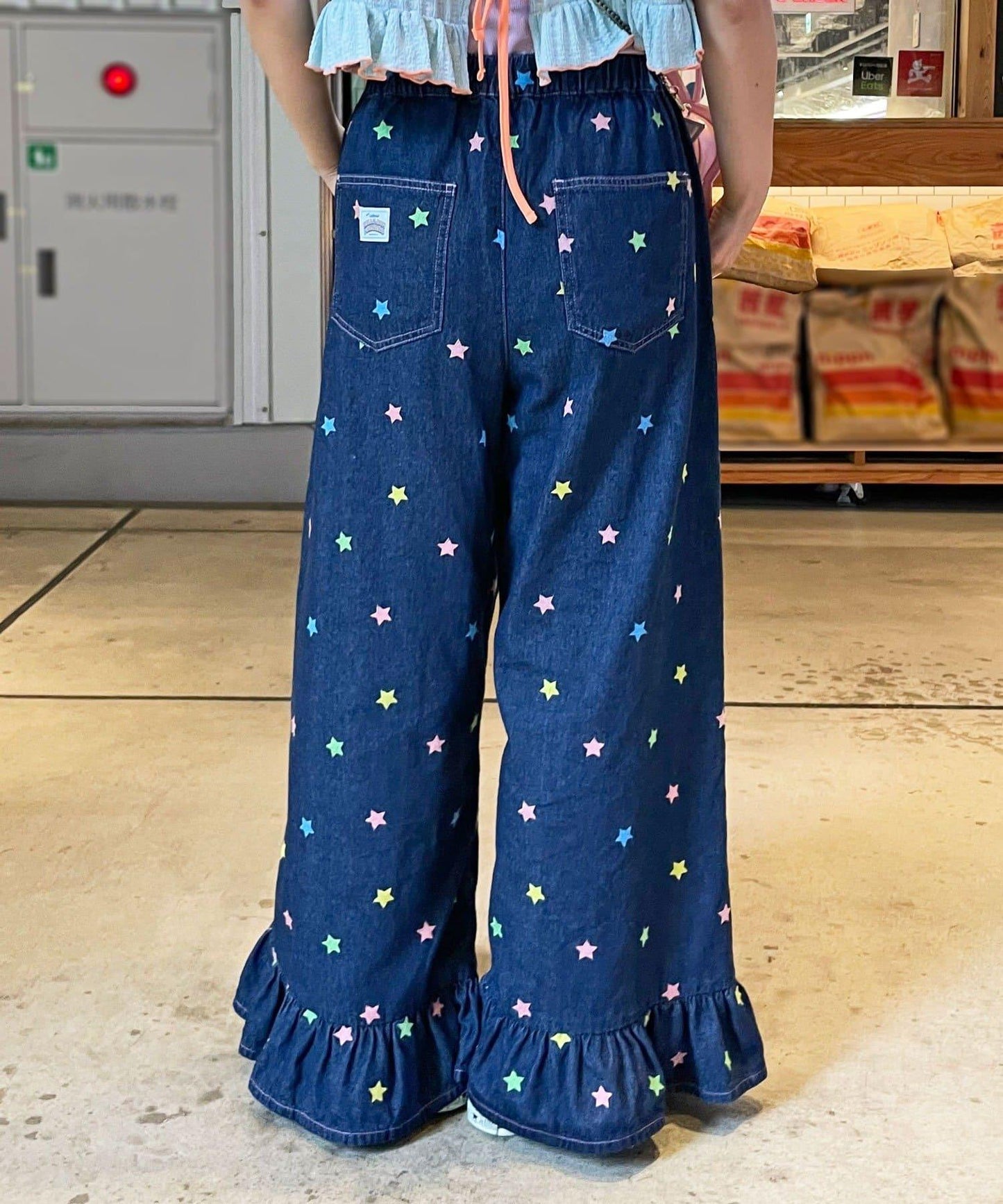 HELLO.SANFRANCISCO 裾邊荷葉邊星形刺繡牛仔褲