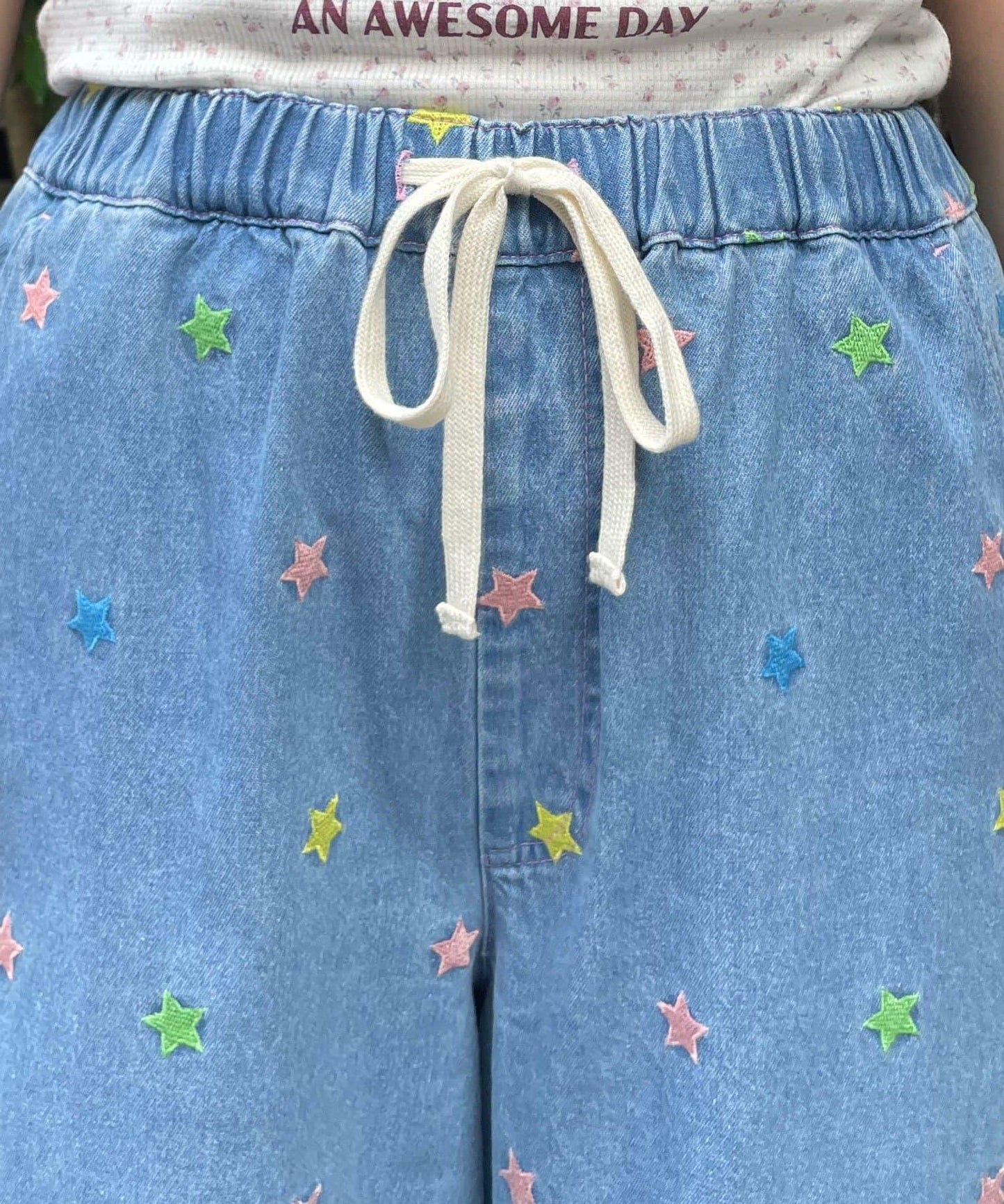 HELLO.SANFRANCISCO 裾邊荷葉邊星形刺繡牛仔褲