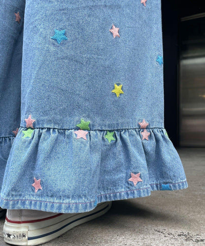 HELLO.SANFRANCISCO 裾邊荷葉邊星形刺繡牛仔褲