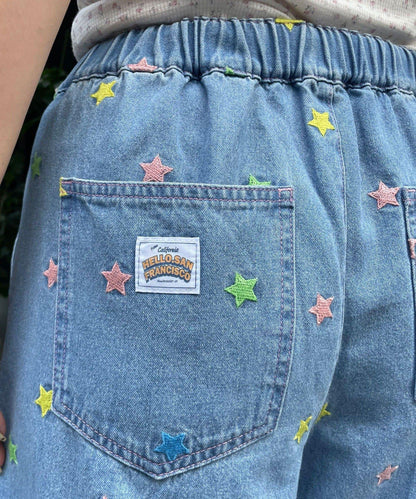 HELLO.SANFRANCISCO 裾邊荷葉邊星形刺繡牛仔褲