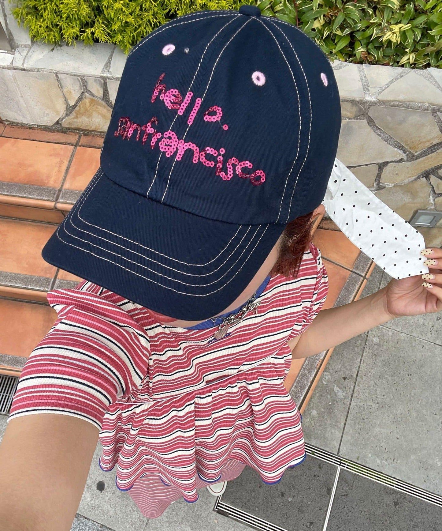 HELLO.SANFRANCISCO 亮片Logo蝴蝶結棒球帽