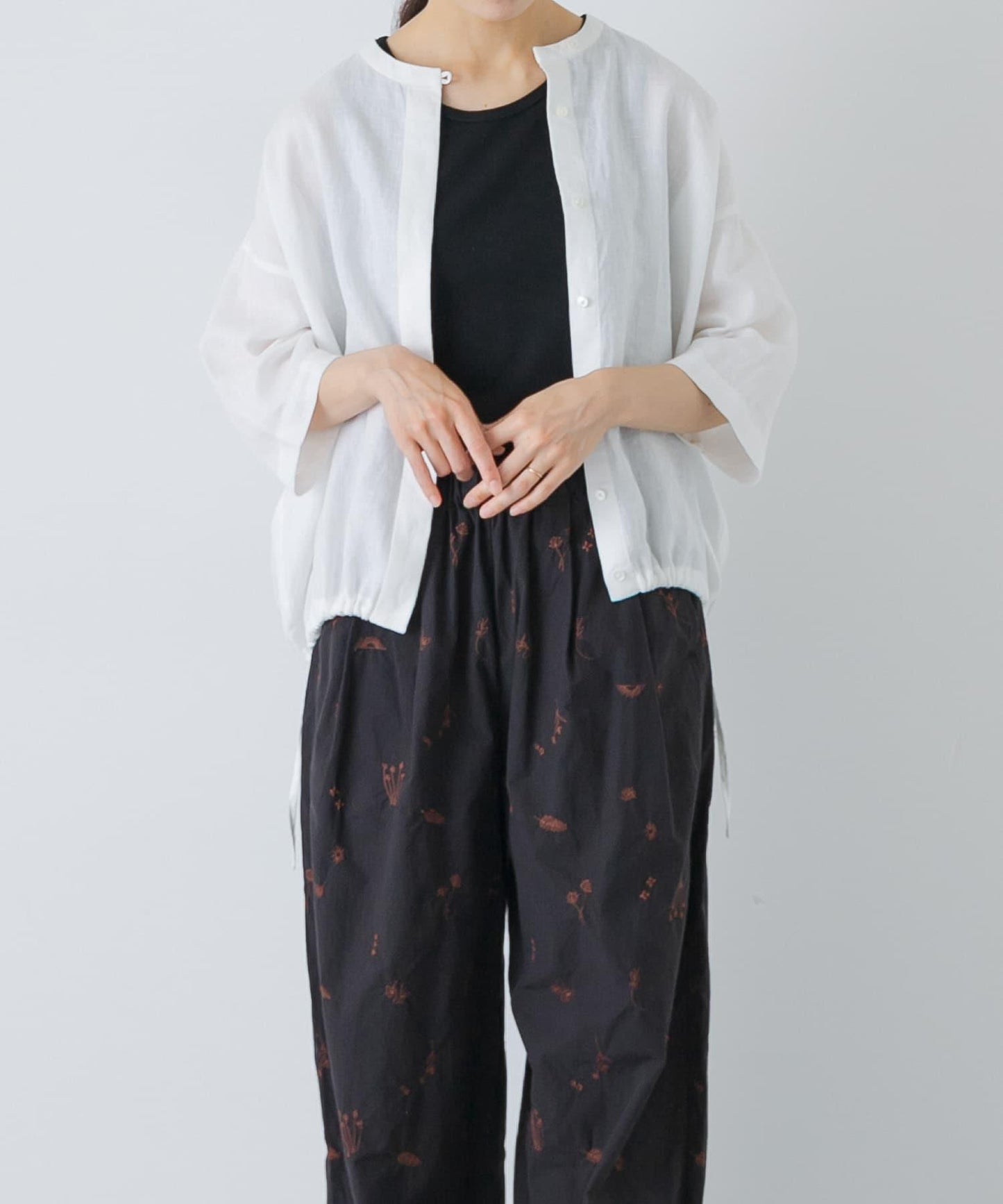 亞麻五分袖襯衫