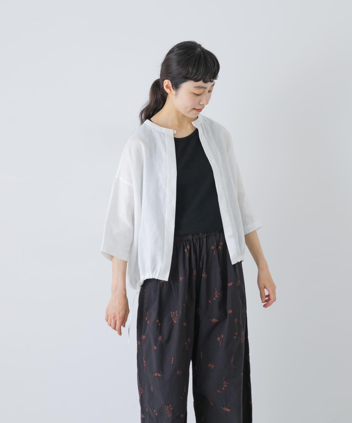 亞麻五分袖襯衫