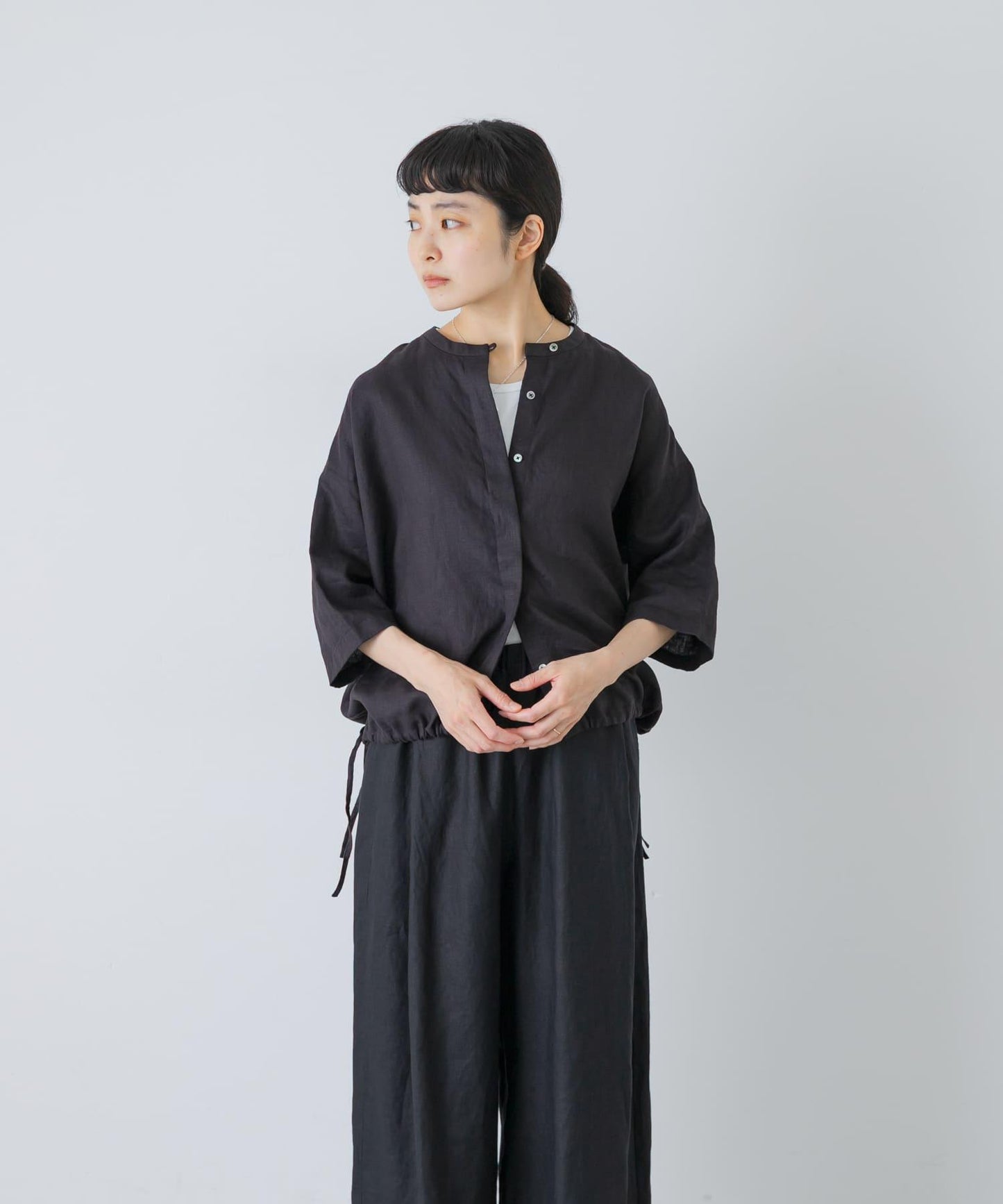 亞麻五分袖襯衫