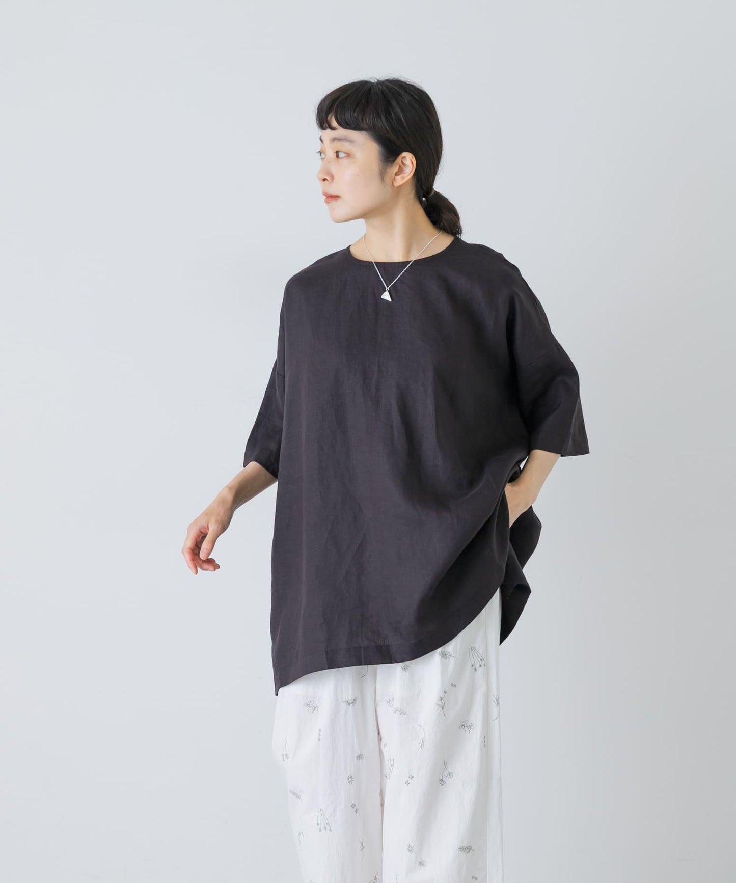 亞麻闊腿套頭襯衫
