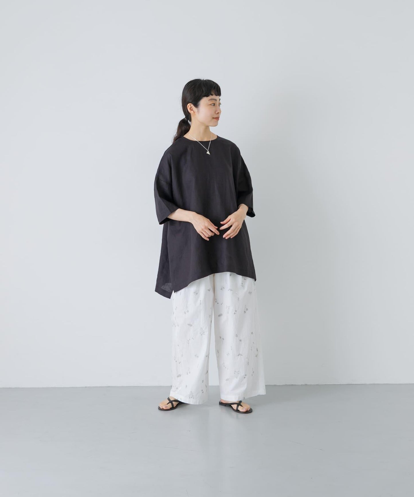 亞麻闊腿套頭襯衫
