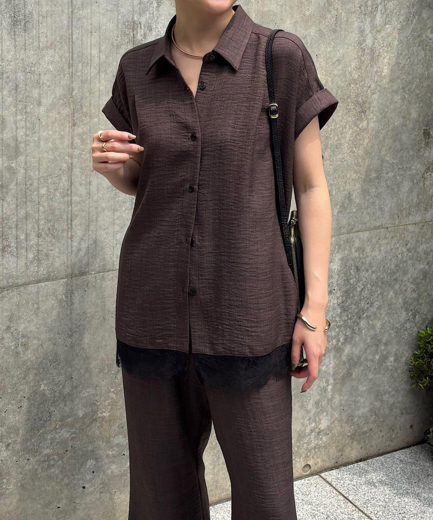 蕾絲拼接襯衫套裝
