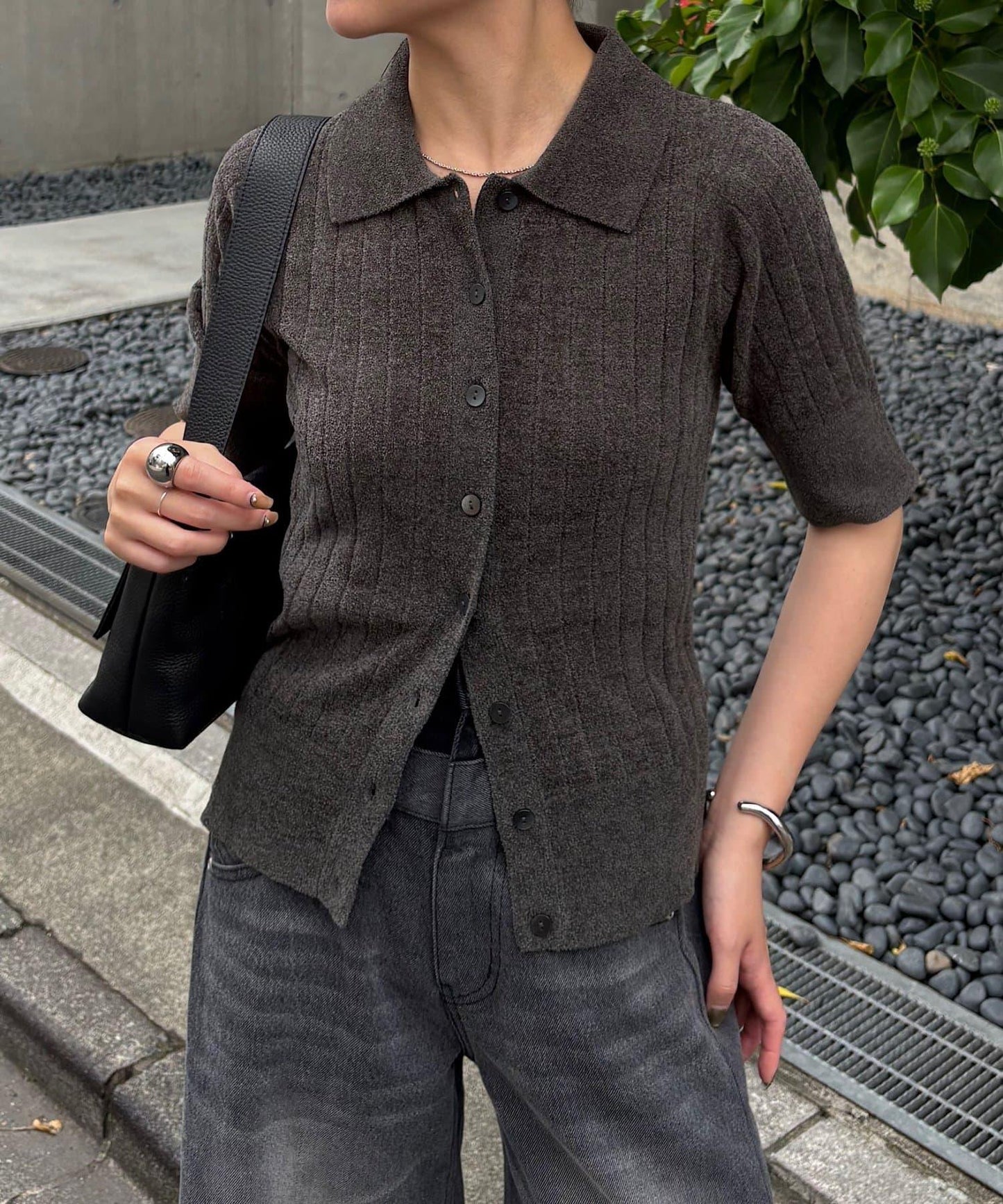 秋季新款 莫代爾闊腿羅紋針織Polo衫