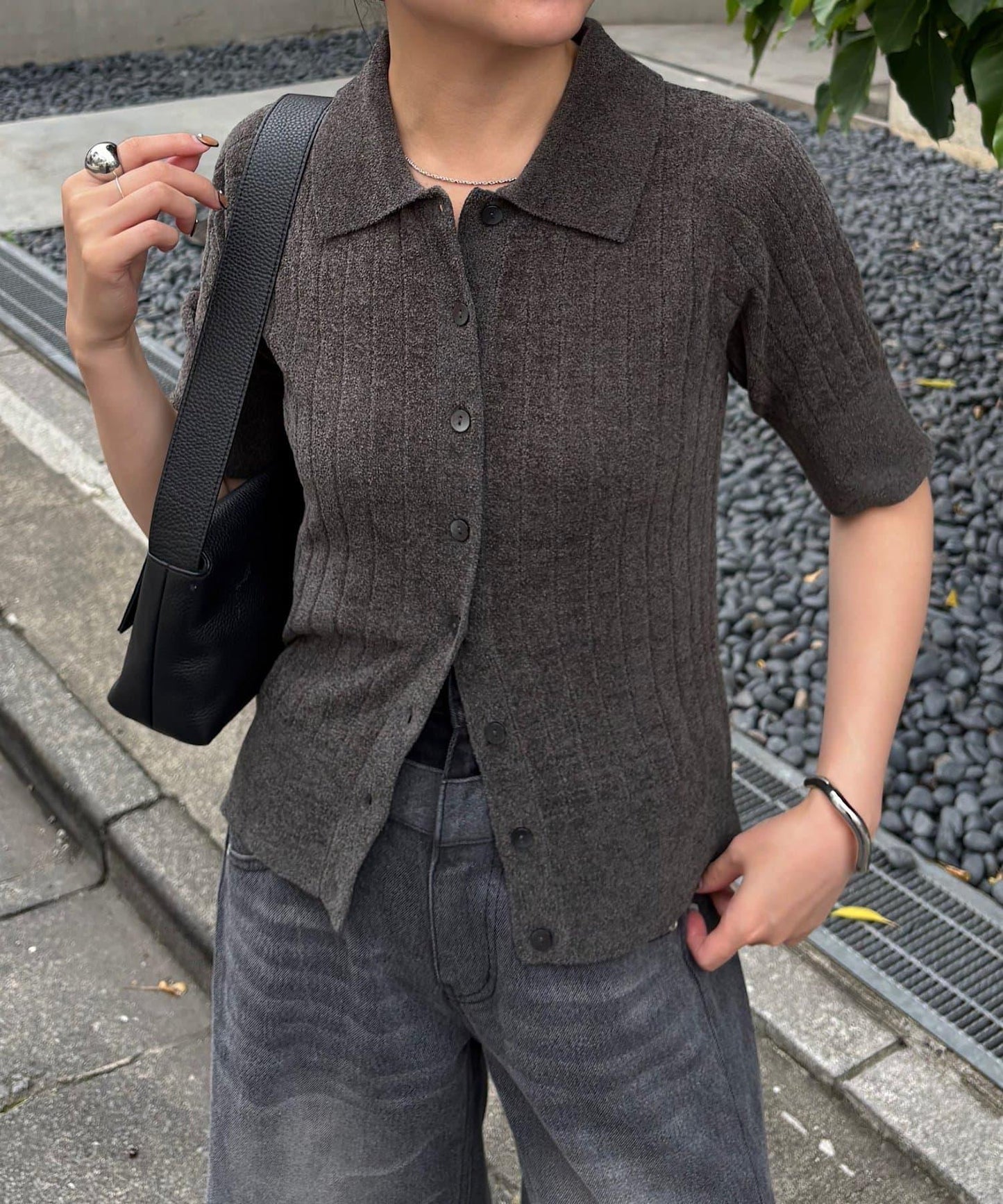 秋季新款 莫代爾闊腿羅紋針織Polo衫