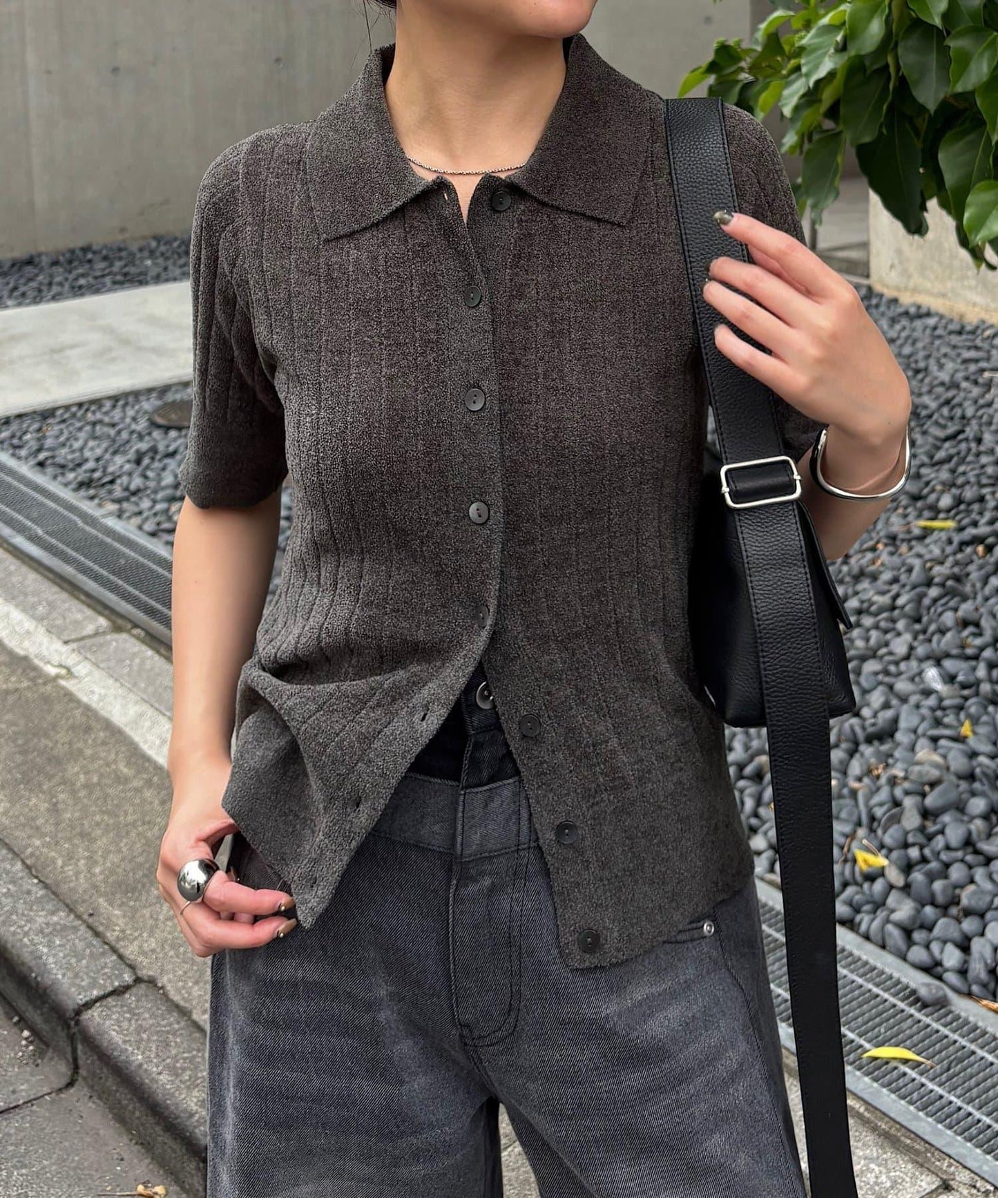 秋季新款 莫代爾闊腿羅紋針織Polo衫