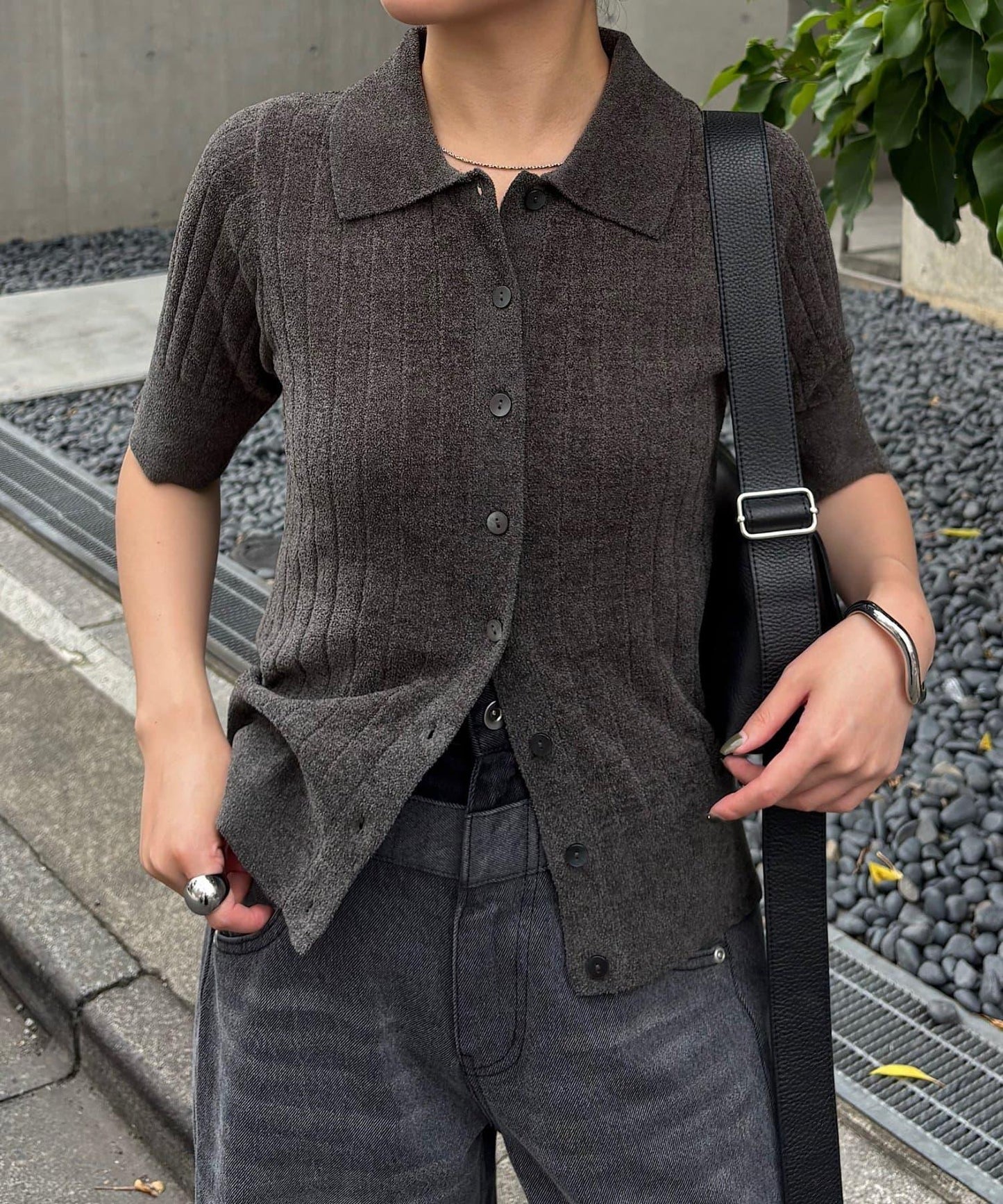 秋季新款 莫代爾闊腿羅紋針織Polo衫