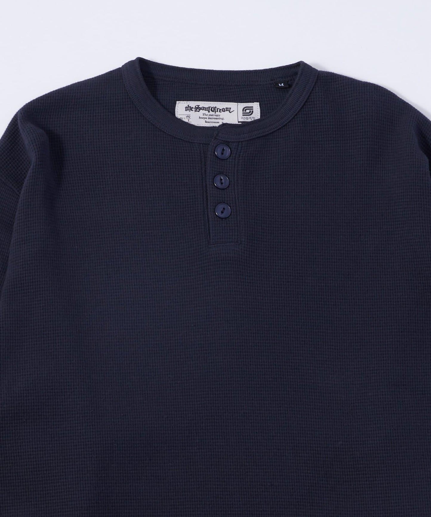 【UNISEX】【Sourcream】華夫格亨利領長袖T恤 [26AW]