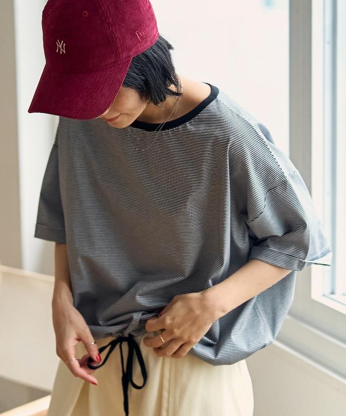 寬鬆抽繩條紋T恤
