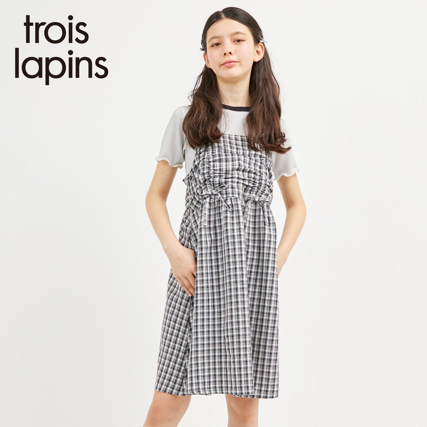 trois lapins (トロワラパン) 雙層褶皺吊帶連衣裙
