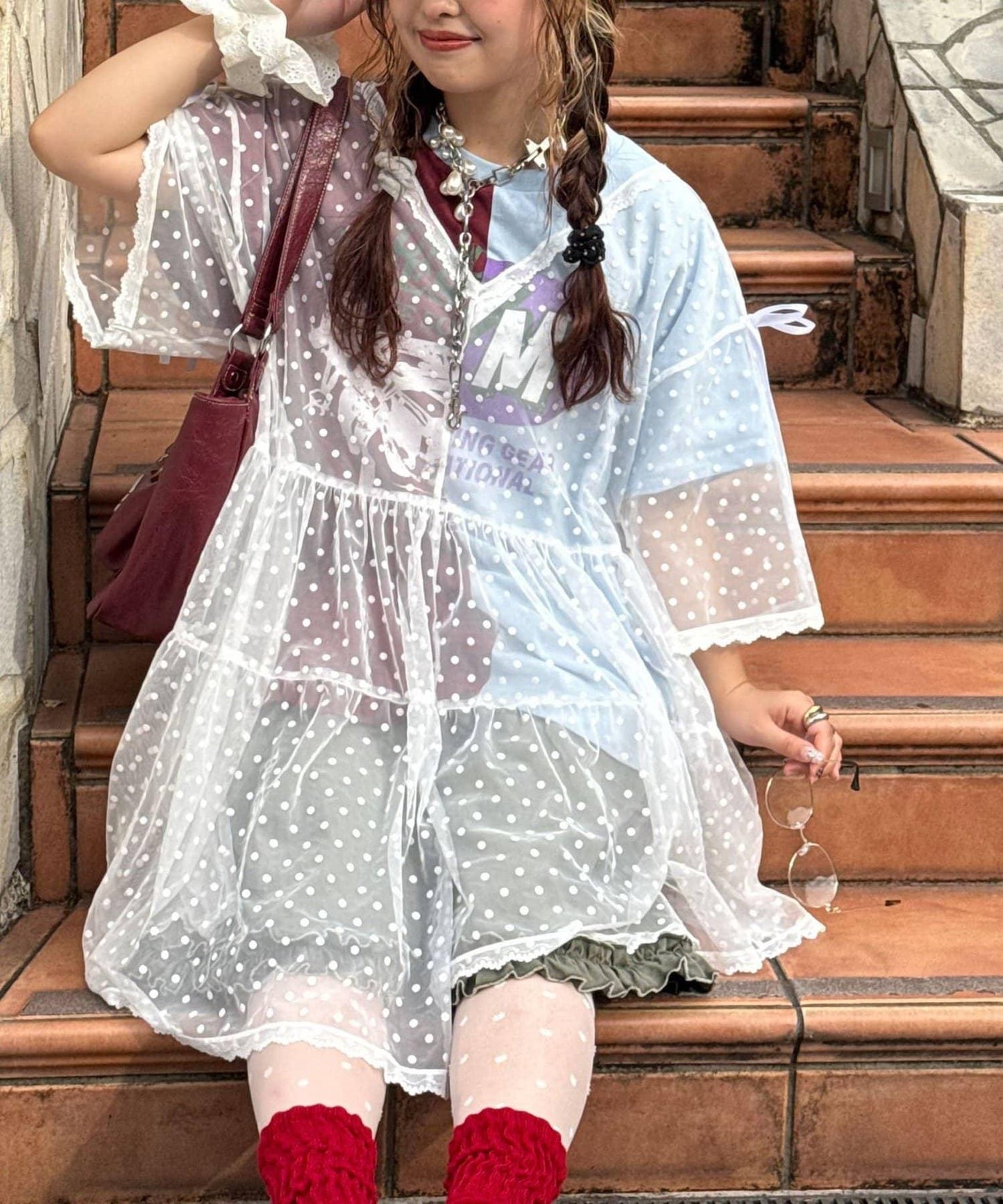 【ゆなまる(@yuna_maruu)企劃】波點薄紗改造T恤連衣裙