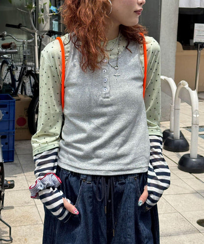 星條紋疊穿長袖T恤 2件套