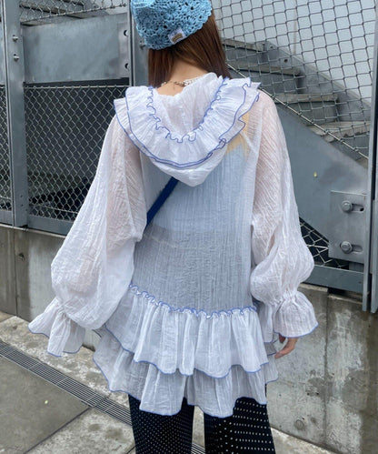 HELLO.SANFRANCISCO 碎花荷葉邊薄款連帽衫