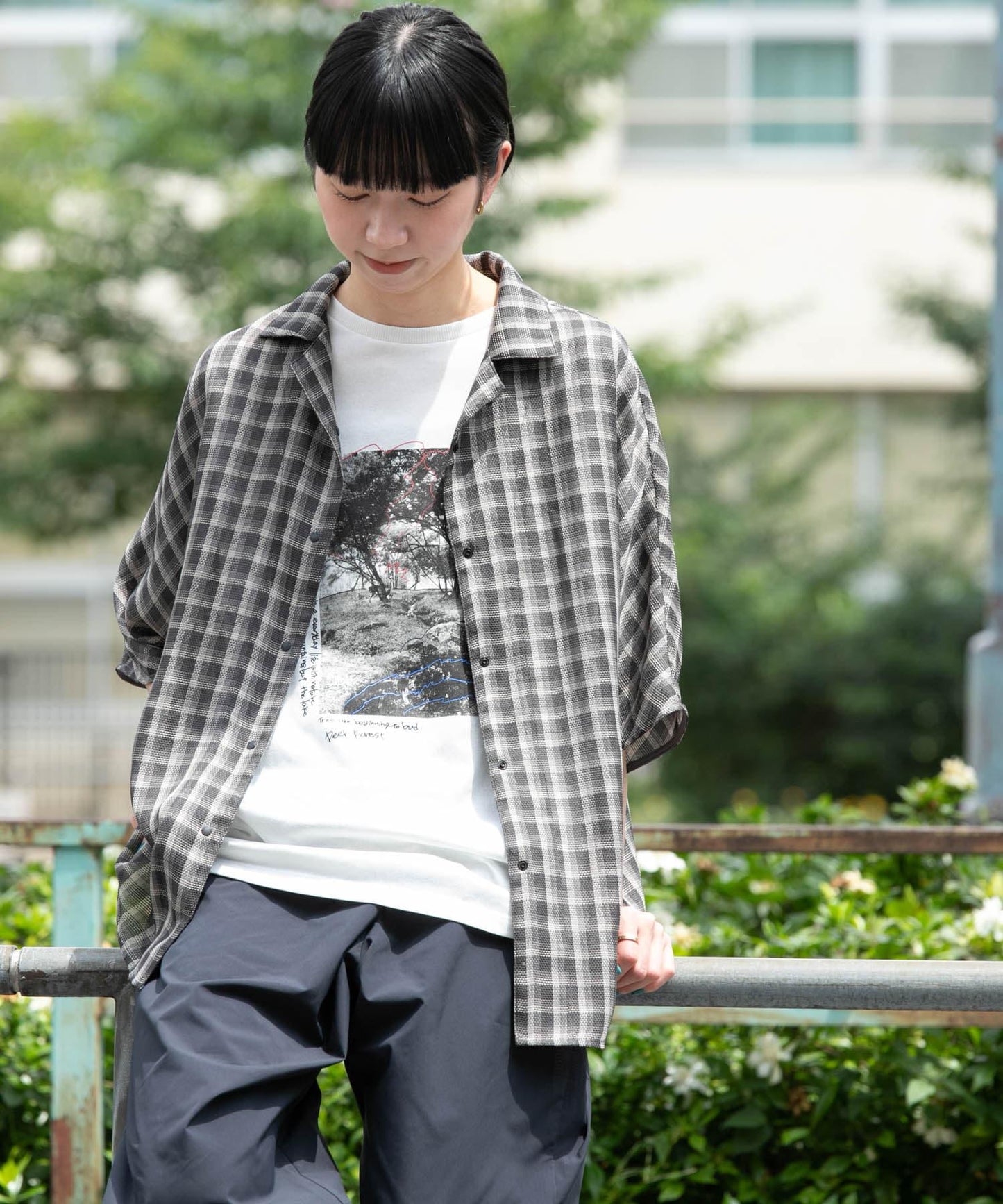速幹 巴拿馬紋理 寬鬆格紋襯衫