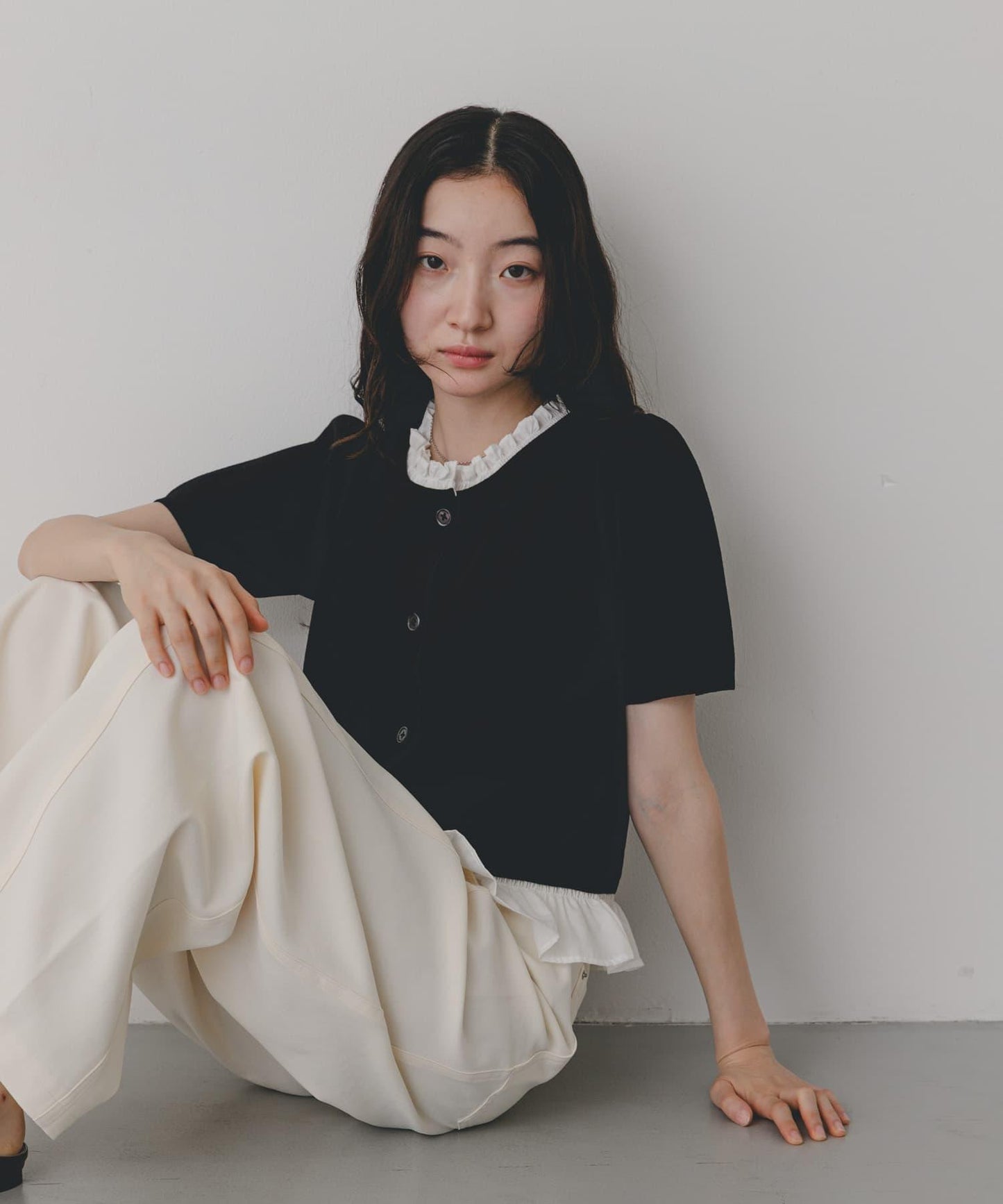 可機洗 荷葉邊拼接針織衫