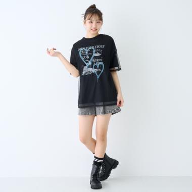 【LTXC】印花網紗疊層短袖T恤