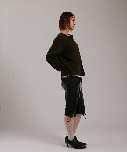 【UNISEX】【Sourcream】華夫格亨利領長袖T恤 [26AW]