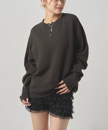 【UNISEX】【Sourcream】華夫格亨利領長袖T恤 [26AW]