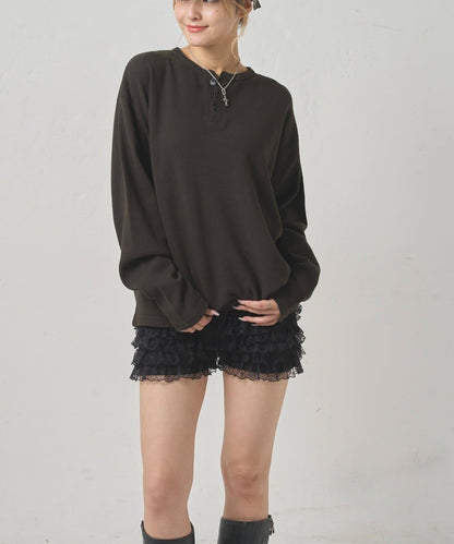 【UNISEX】【Sourcream】華夫格亨利領長袖T恤 [26AW]