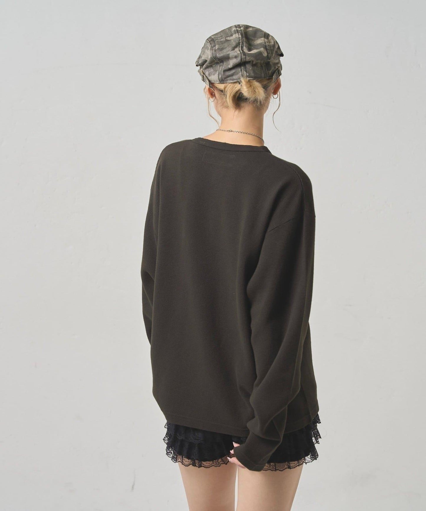 【UNISEX】【Sourcream】華夫格亨利領長袖T恤 [26AW]
