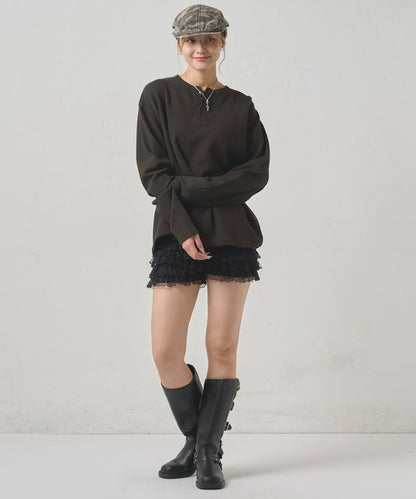 【UNISEX】【Sourcream】華夫格亨利領長袖T恤 [26AW]